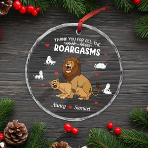 Personalized couple Christmas ornament featuring lions and hearts for a fun holiday gift