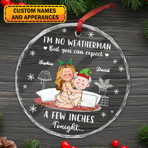 Personalized couple Christmas ornament featuring a cozy couple with festive decorations and custom names