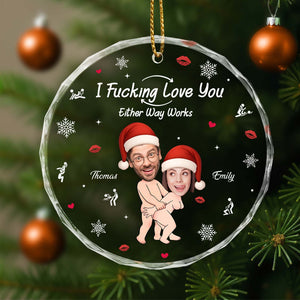 Personalized couple Christmas ornament featuring fun design with names Thomas and Emily, perfect for holiday decor