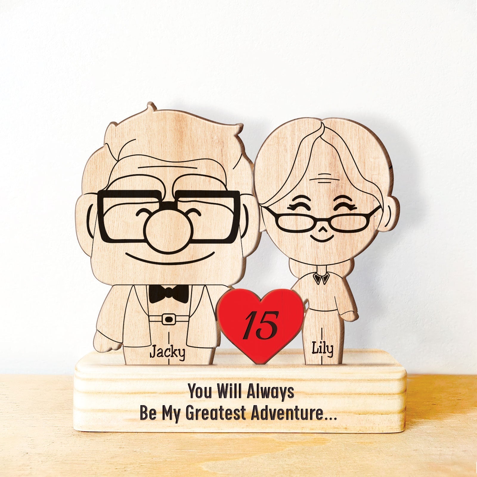 365Gifty personalized couple gift set wooden figures with heart and anniversary message