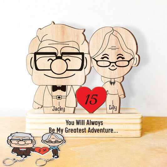 365Gifty personalized couple gift set wooden figurines with red heart and custom names Jacky and Lily