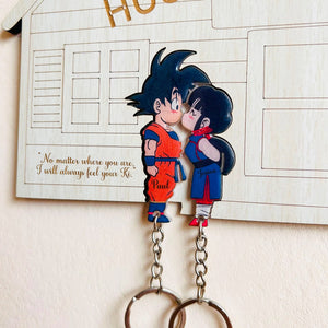Personalized couple key holder featuring cartoon characters with names Paul and Jessica, perfect for couples.