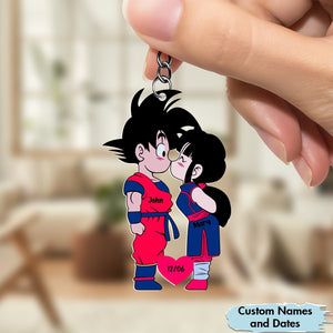 Personalized couple keychain featuring cartoon characters with custom names John and Mary