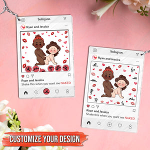 Personalized couple keychain Instagram style with customizable cartoon couple and names Ryan and Jessica