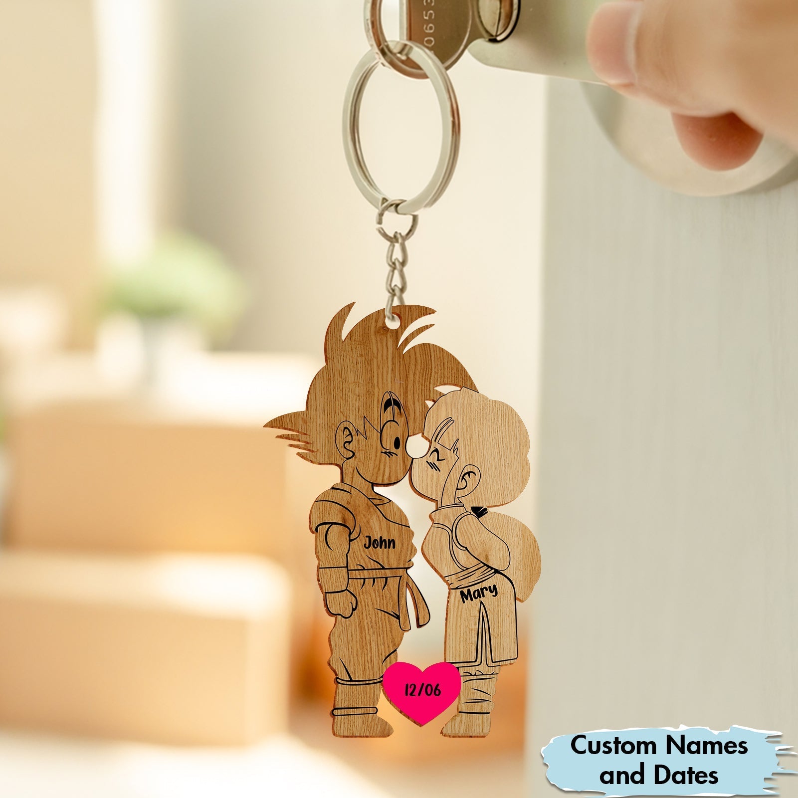 Personalized couple keychain featuring custom names and a heart design for couples