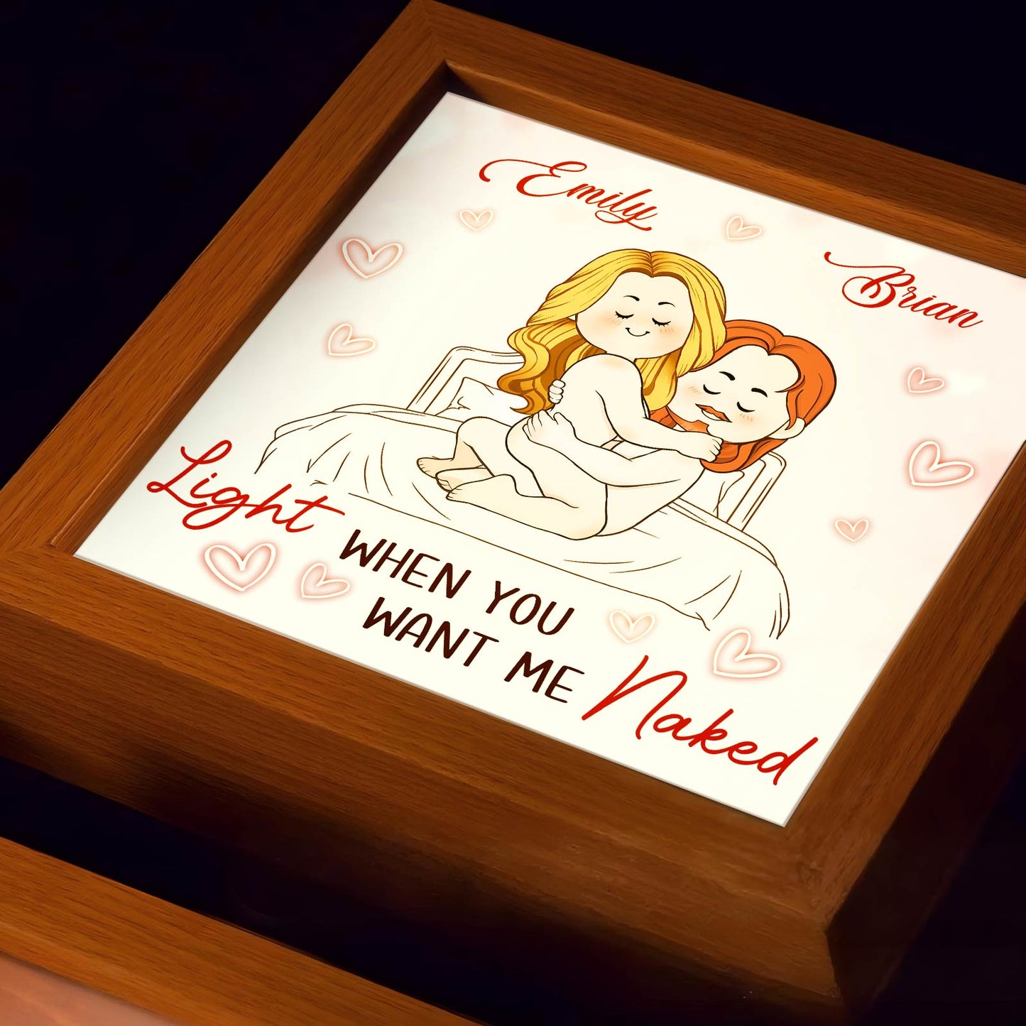 Personalized couple lamp box featuring custom names and romantic illustration for home decor
