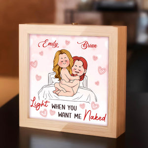 Personalized couple lamp box featuring a cute illustration with names and romantic message