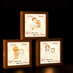 Personalized couple lamp box featuring custom illustrations and romantic text for unique home decor