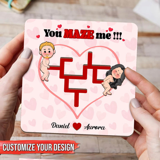 Personalized couple maze plaque with cartoon couple and heart design by 365Gifty