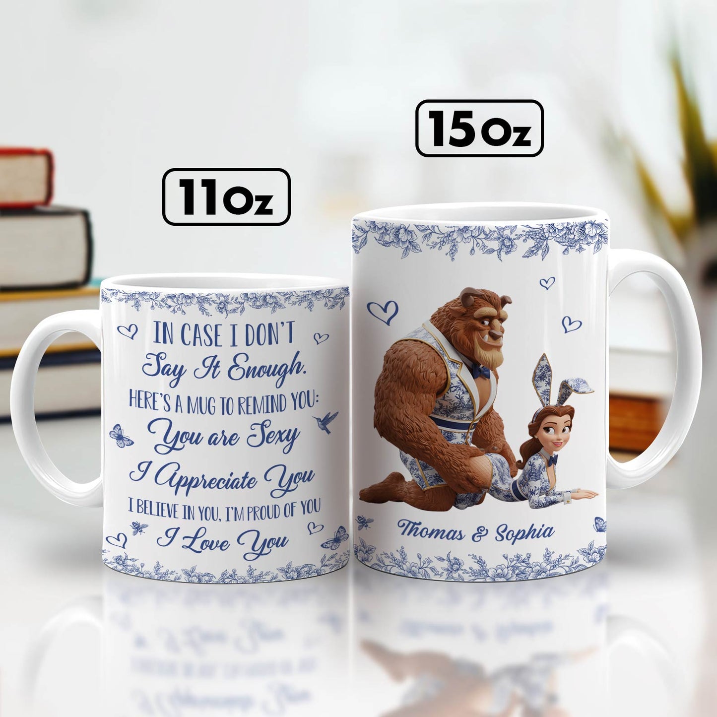 Personalized couple mug featuring sweet messages and cartoon characters for memorable gifting