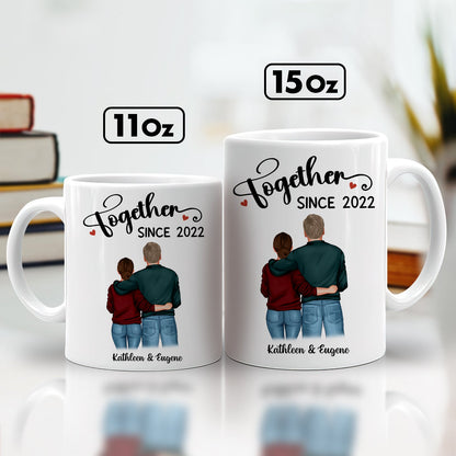 365Gifty personalized couple mug set with 11oz and 15oz sizes featuring a couple illustration and Together since 2022 text
