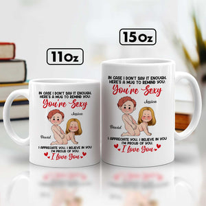 Personalized couple mug featuring cute characters and heartfelt messages for couples