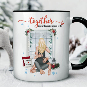 365Gifty personalized couple mug with couple hugging by window and romantic quote together is our favorite place