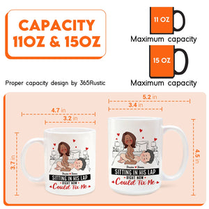 Personalized couple mug featuring whimsical design and capacity options of 11oz and 15oz for customized gifting