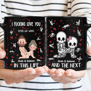 365Gifty personalized couple mug set with humorous love skeleton and cartoon couple designs