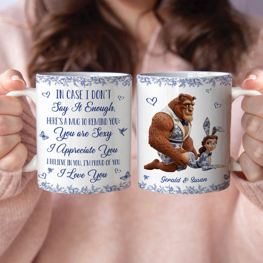 Personalized couple mug featuring romantic messages and characters for couples to cherish their love