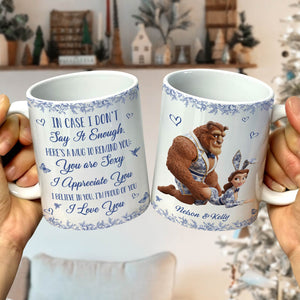 Personalized couple mug featuring romantic quotes and character designs for a unique gift