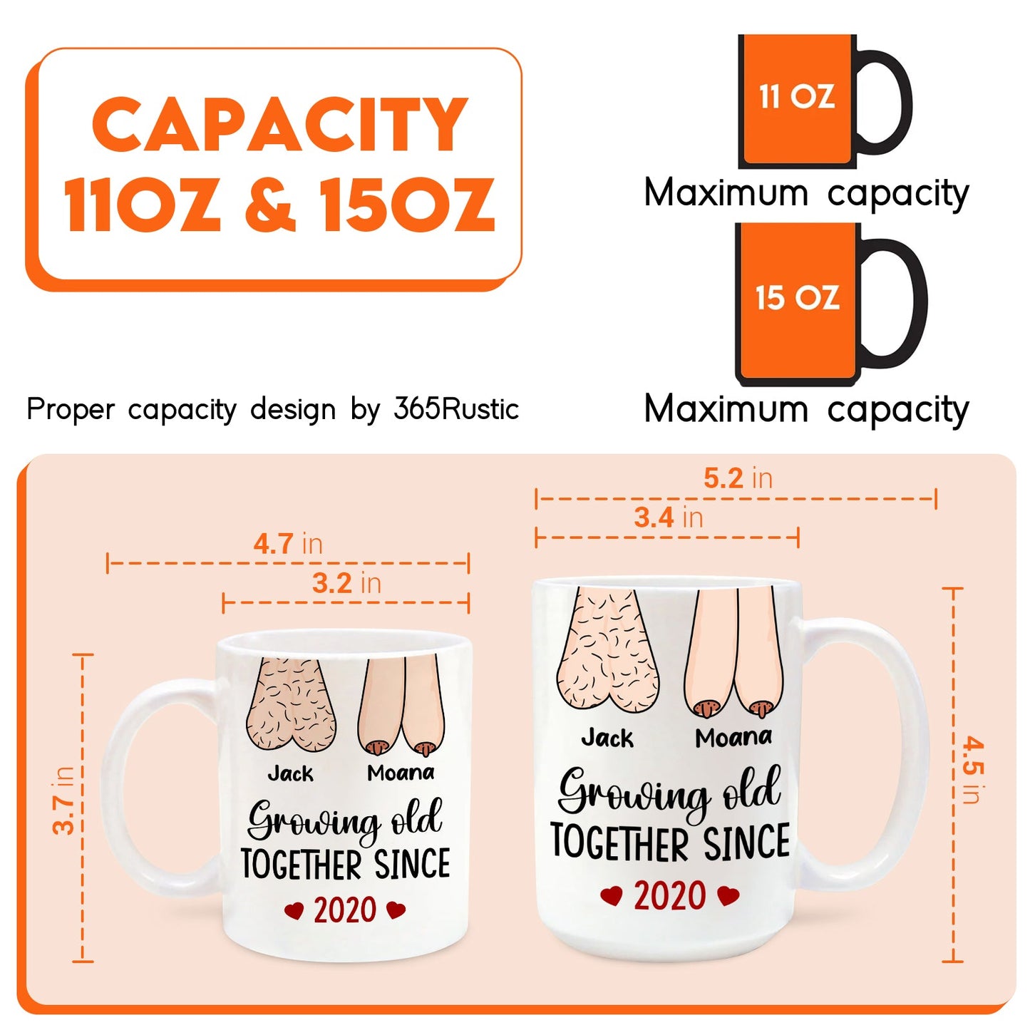 Personalized couple mug featuring cute design with Growing Old Together Since 2020 text