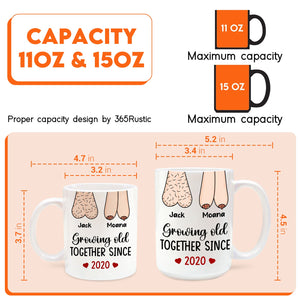 Personalized couple mug featuring cute design with Growing Old Together Since 2020 text