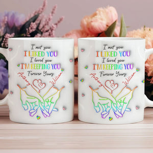 Personalized couple mug with colorful hand illustration and romantic text for couples