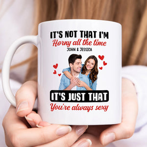 Personalized couple mug featuring a playful quote and a photo for couples, ideal for gifts