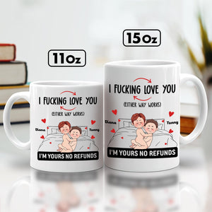 Personalized couple mug featuring playful design and humorous text for couples to enjoy coffee together
