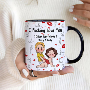 Personalized couple mug with romantic cartoon design and custom names Henry and Emily