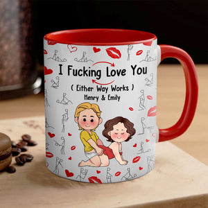 365Gifty personalized couple mug with red interior and handle featuring romantic cartoon design and love message
