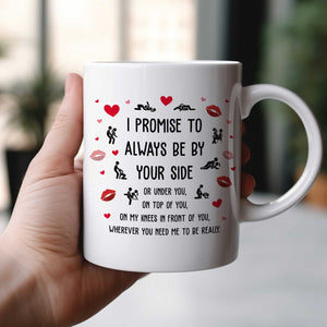 Personalized couple mug featuring a romantic promise design with hearts and playful illustrations