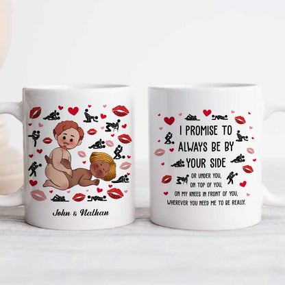 Customized personalized couple mug featuring cartoon figures and romantic text for couples