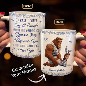 Personalized couple mug featuring customizable names and romantic messages for couples