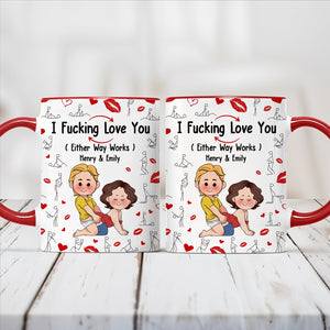 Personalized couple mug with cartoon couple and I Fucking Love You text for Henry and Emily