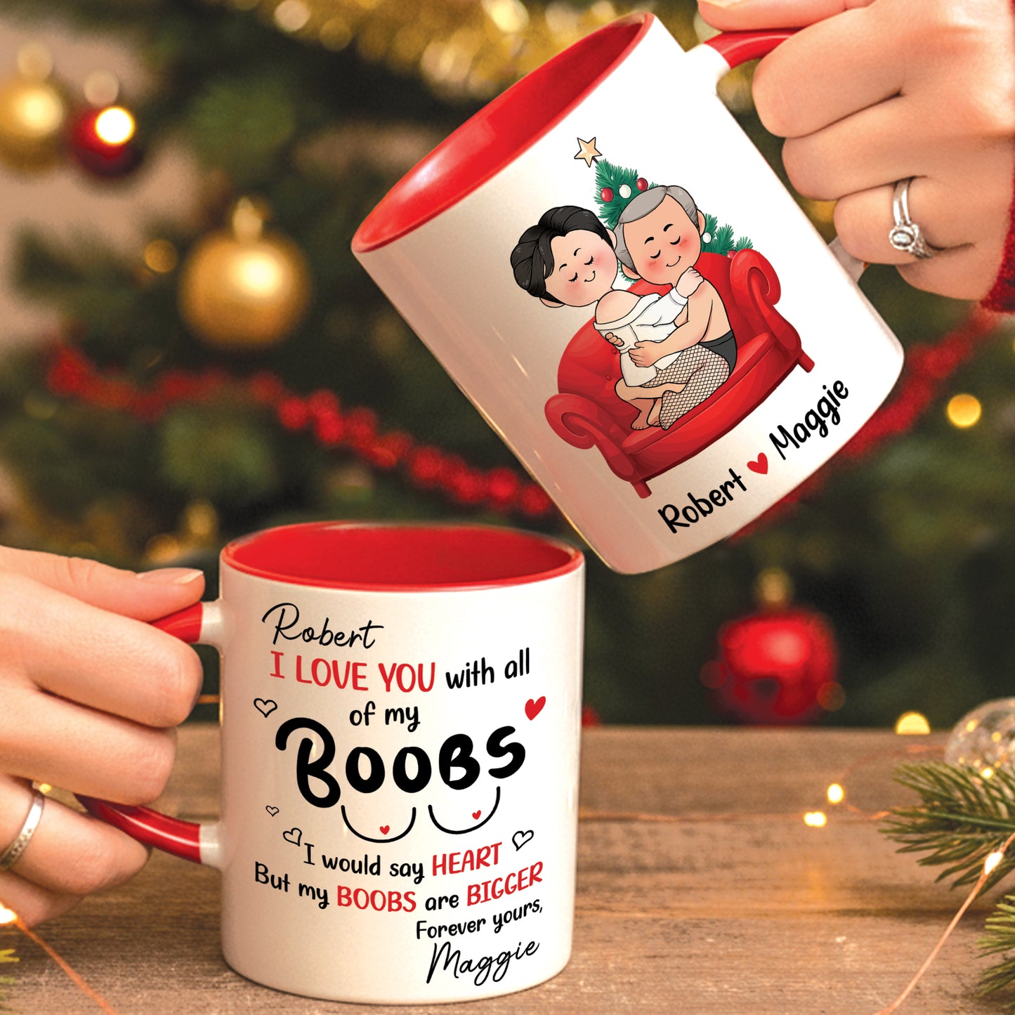 Personalized couple mug with cute illustrations and heartfelt messages for couples celebrating love