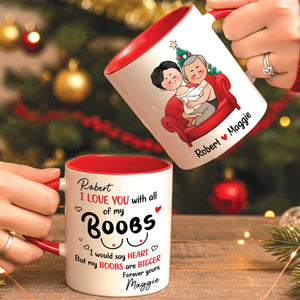 Personalized couple mug with cute illustrations and heartfelt messages for couples celebrating love