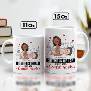 Personalized couple mug featuring a cute illustration and humorous text for couples