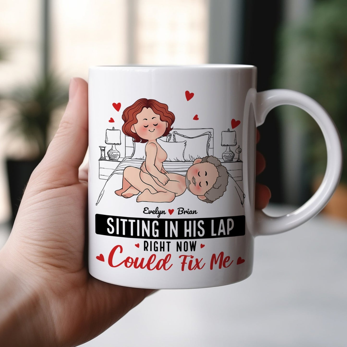 Personalized couple mug featuring cartoon couple with romantic phrase for special gift