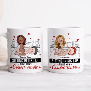 Personalized couple mug featuring fun illustrations and custom names for heartfelt gifting