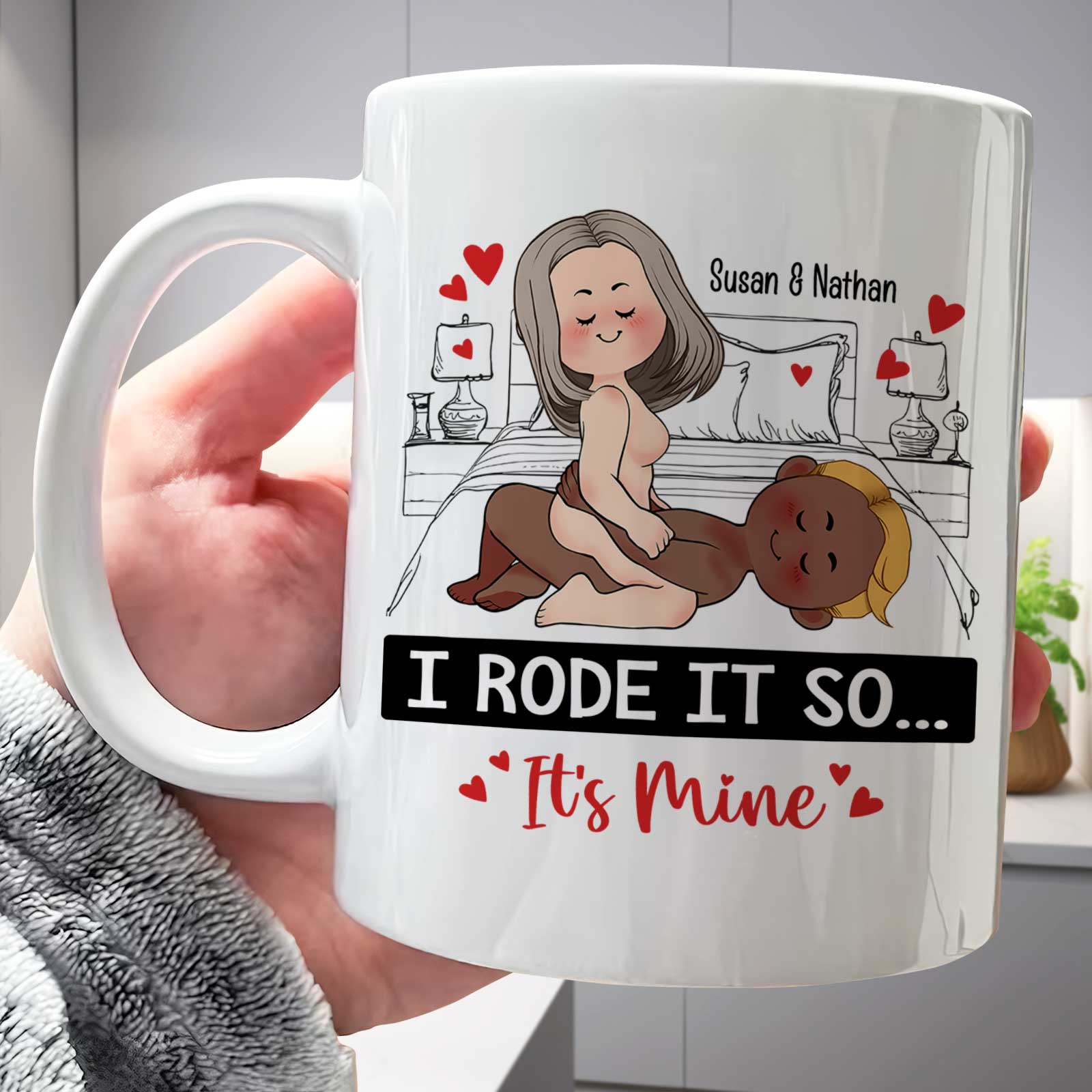 Personalized couple mug featuring playful illustration for fun-loving couples