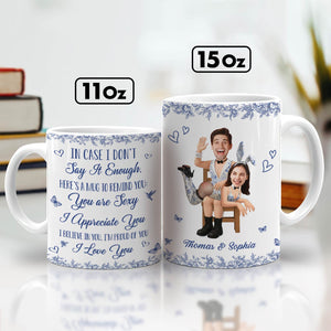 Personalized couple mug with romantic text and custom names Thomas and Sophia for unique gifting
