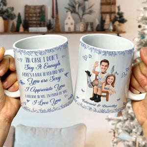 Personalized couple mug featuring custom illustrations and heartfelt message for couples