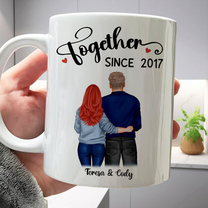 365Gifty personalized couple mug with custom names and together since 2017 design