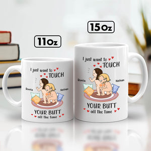 Personalized couple mug featuring playful design with funny text for couples in 11oz and 15oz sizes