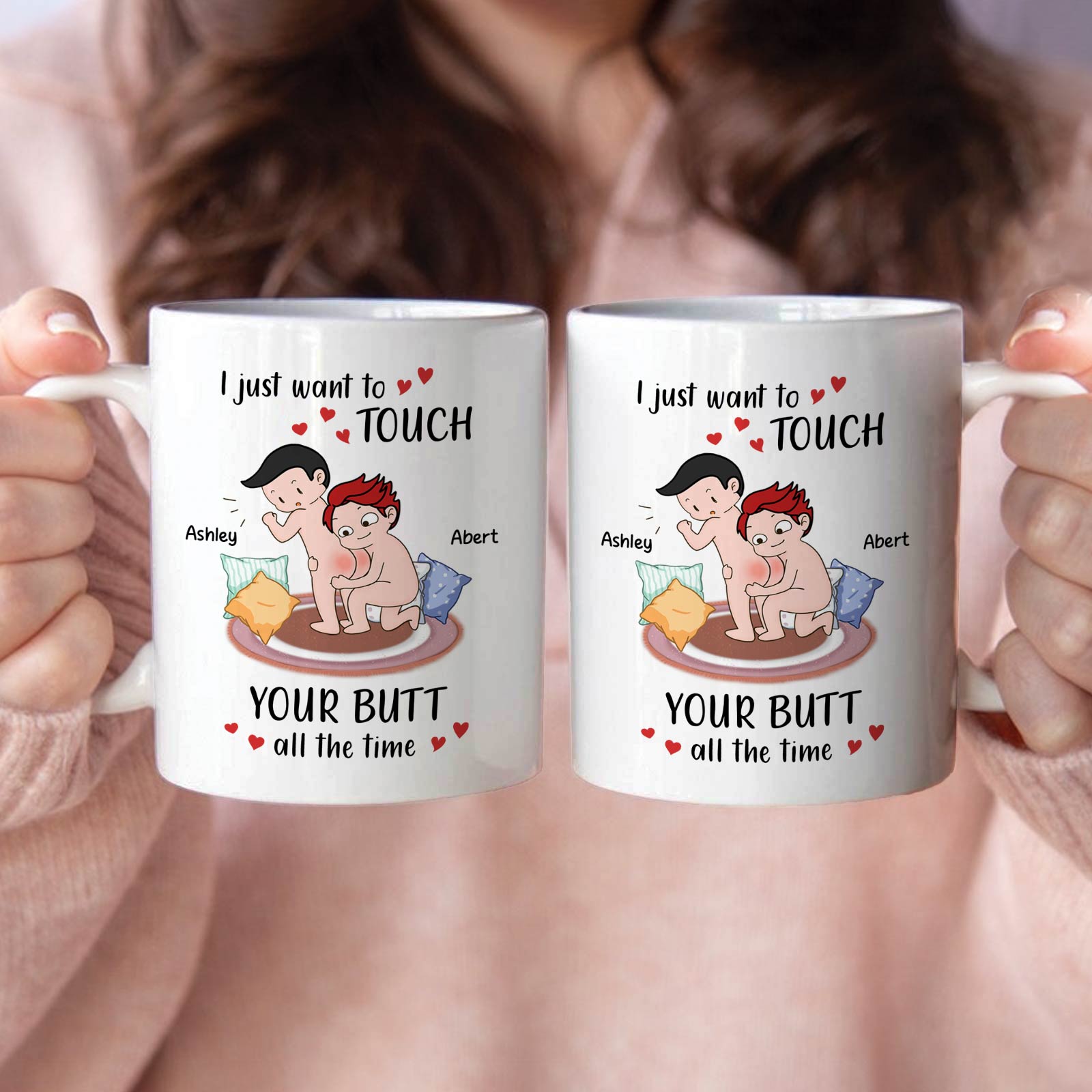 Personalized couple mug featuring playful couple design with humorous text ideal for gift giving