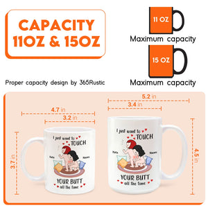 Personalized couple mug with humorous design featuring playful text and character illustrations