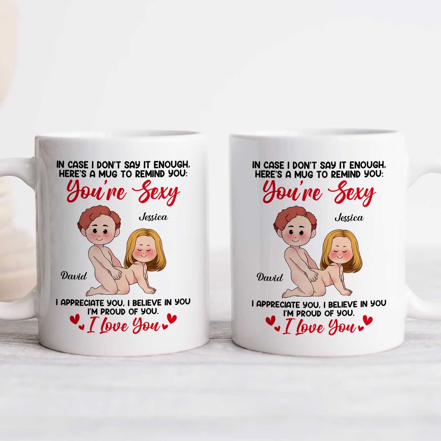 Personalized couple mug with playful design and sweet messages for couples