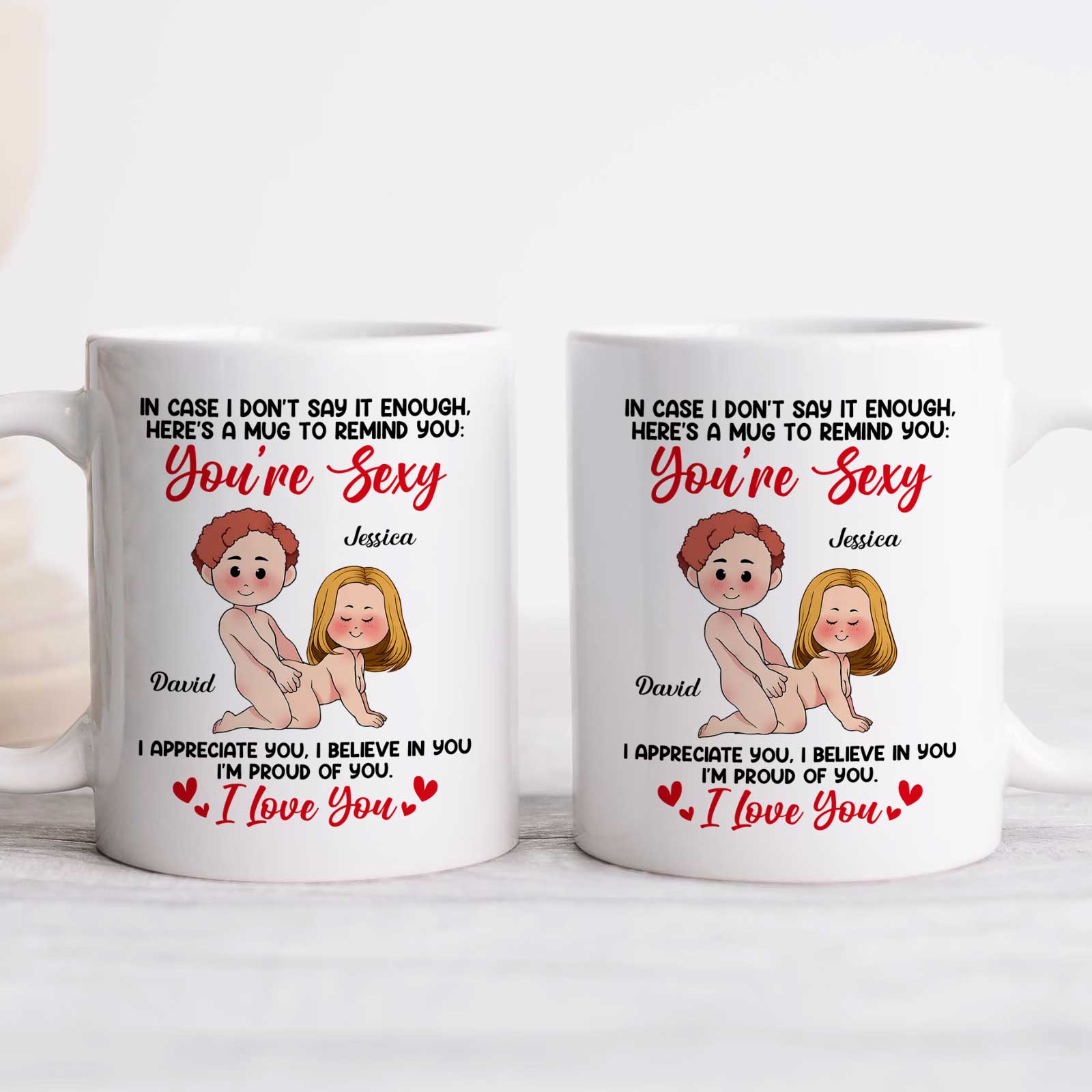 Personalized couple mug with playful design and sweet messages for couples