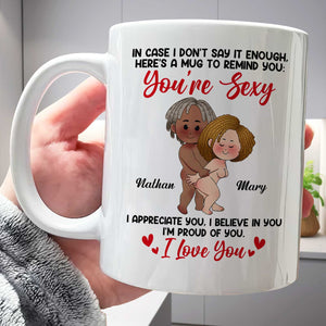 Personalized couple mug with cute illustration and loving message for a romantic gift