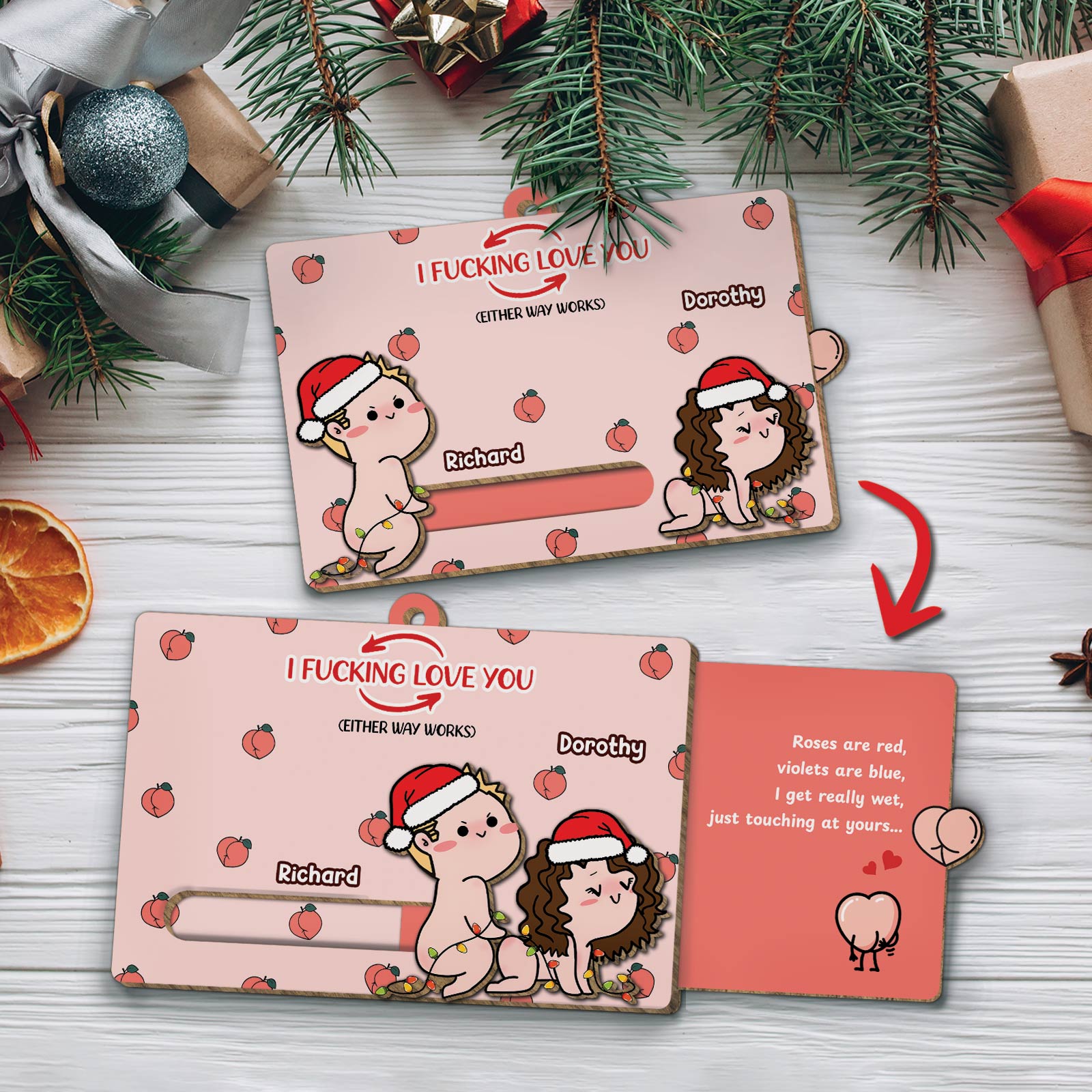 365Gifty personalized couple ornament with cute cartoon characters and customizable names for Christmas