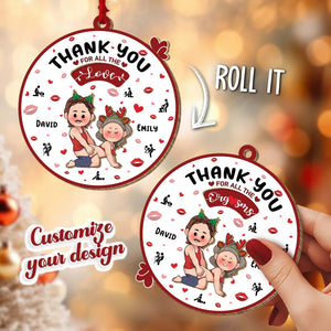 Personalized couple ornament featuring a playful design with custom names for a unique holiday gift