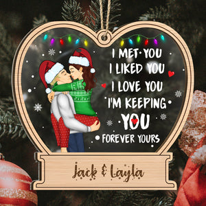 Personalized couple ornament with heart shape, festive lights, and romantic quote by 365Gifty